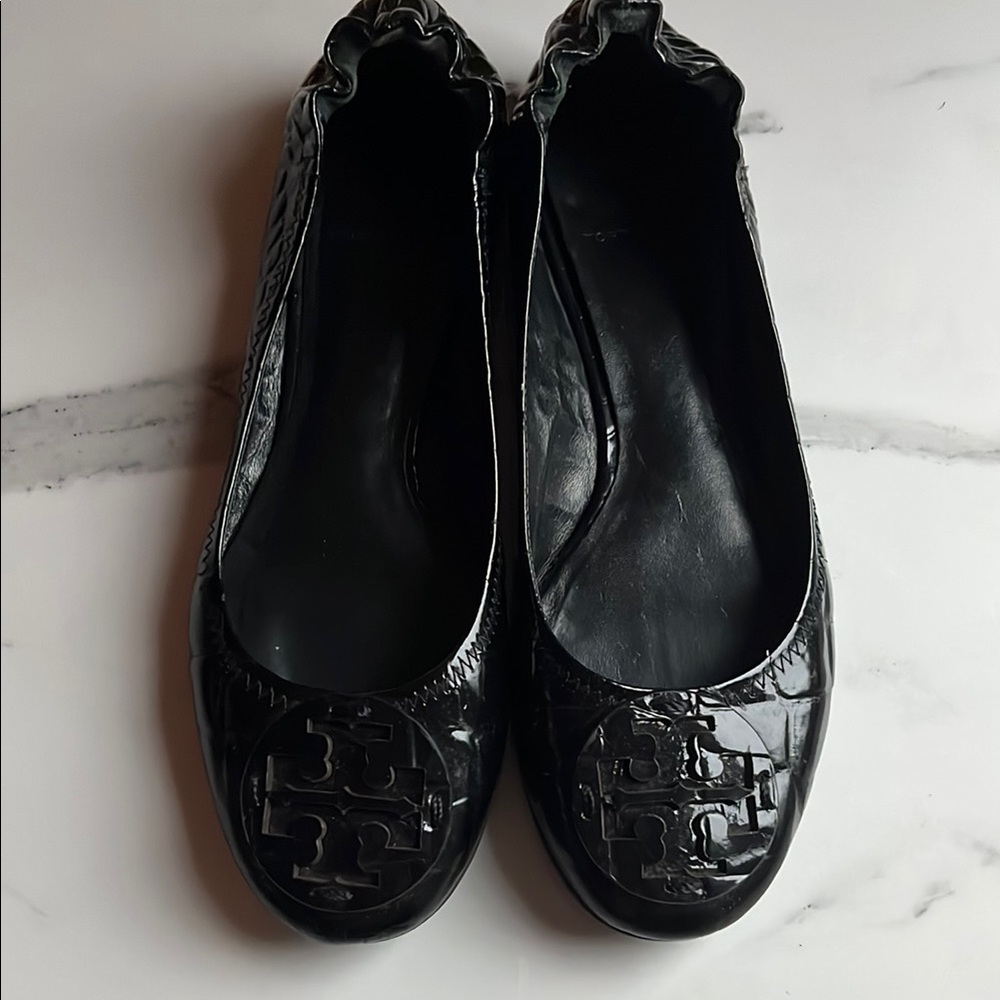 Tory Burch Reva ballerina flat black patent leather ballet flats 9